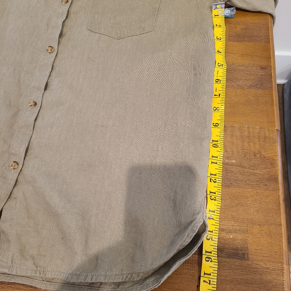 Athleta Retreat Relaxed Fit Linen Button Down Blouse In Olive Branch Size Medium - Picture 7 of 8